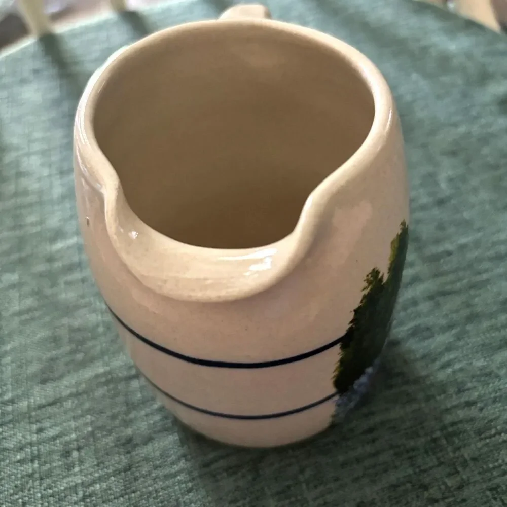 Casey Pottery Hand Painted Covered Bridge Creamer Pitcher Marshall Texas 4.5